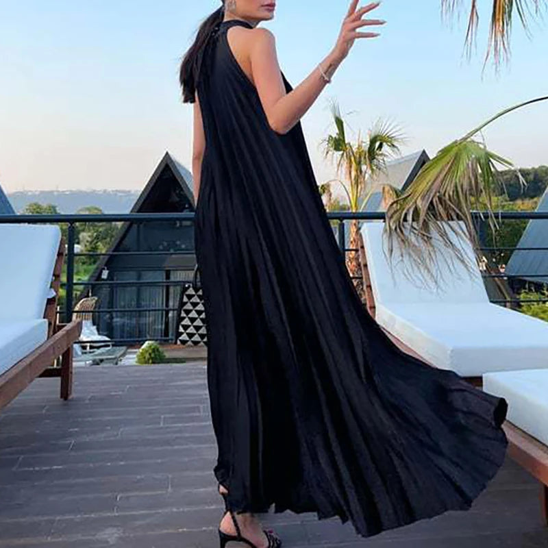 Women Sexy Off Shoulder Gala Dress New 2025 Elegant Solid Swing Loose Party Dress Spring Female Halter Slim Banquet Long Dress