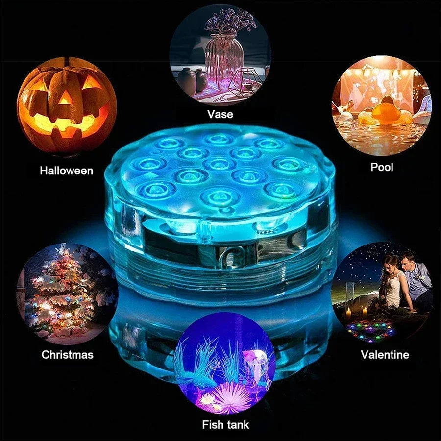 10 LED RGB Underwater Lights with Magnetic Suction Cups 16 Color Lights Fish Tank Pool Underwater Lighting Plant Grow Lights