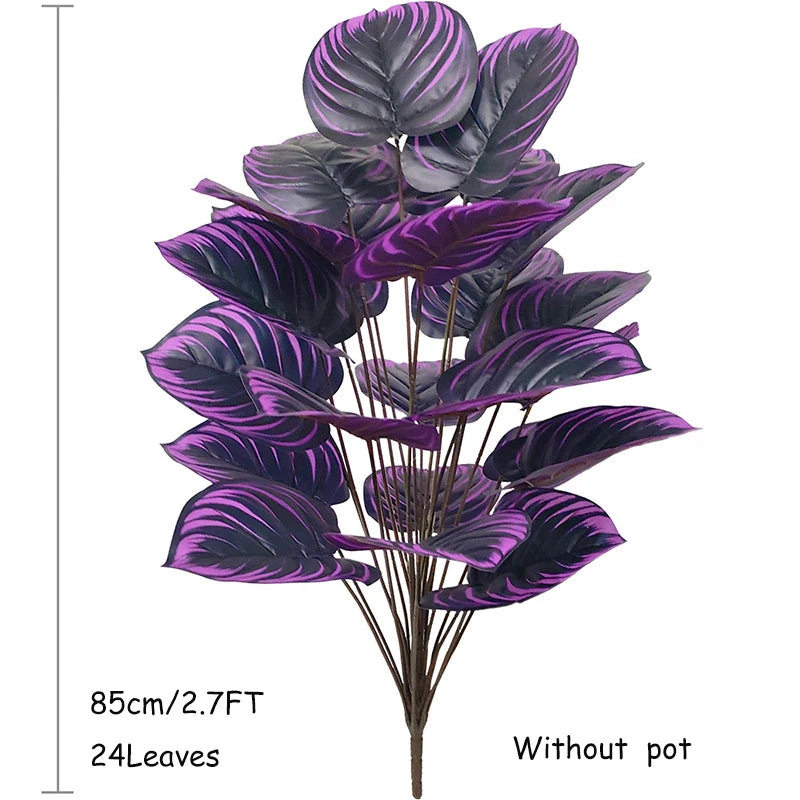 1.8-5FT Artificial Plant Purple Palm Tree Tropical Fake Plants Plastic Palm Leafs Big Monstera Tree Branch For Home Garden Decor