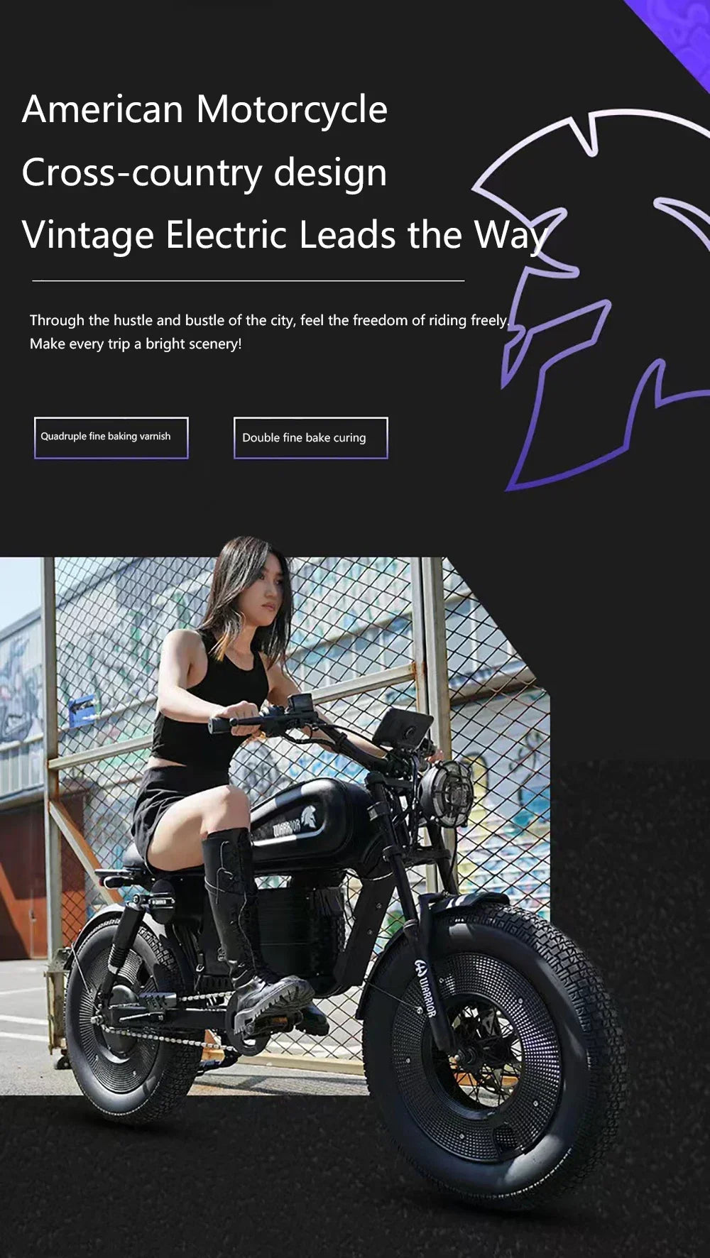1500W 48V60AH Black Warrior Motorbikes 20inch Fat Tyre Electric Bike Adult Road Hydraulic brake E-bike Adult Road Electric Bike