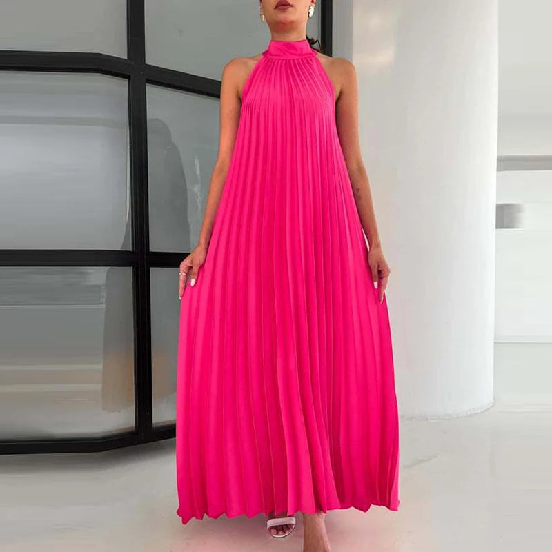 Women Sexy Off Shoulder Gala Dress New 2025 Elegant Solid Swing Loose Party Dress Spring Female Halter Slim Banquet Long Dress