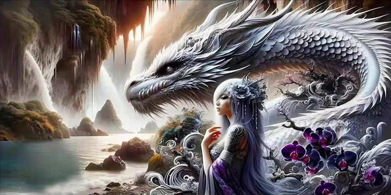Woman and Dragon Large Size Diy Diamonds Painting Wild Animals Elephant Full Drill Mosaic Embroidery Elf Pictures 200x100cm