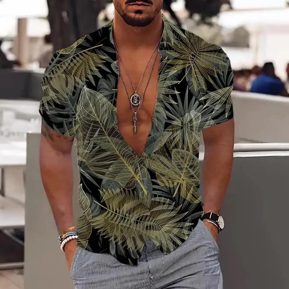 2023 Summer Animal Crane Men's Hawaiian Shirt 3d Plant Floral Print Plus Size Beach Flower