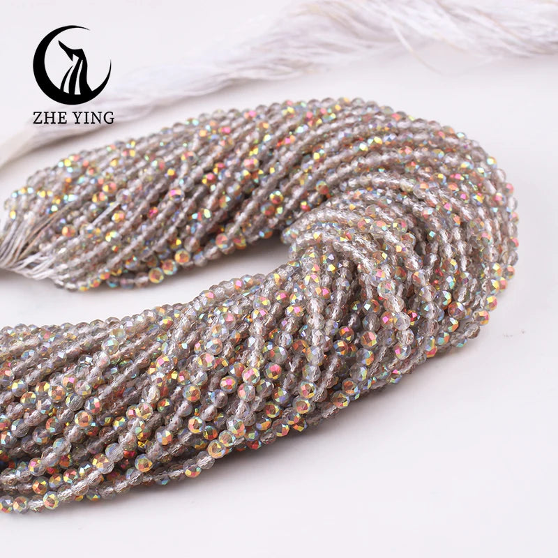 Zhe Ying New 2mm Electroplating AB Crystal Beads Small Loose Faceted Spacer Beads for Jewelry Making DIY Accessories