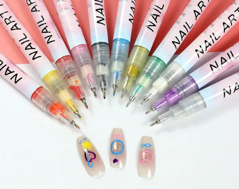 12pcs/Set Nail Art Graffiti Pen Nail Marker Drawing Abstract Lines Fine Detail Floral Design Waterproof Nail Painting tools