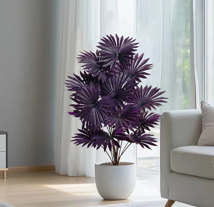 1.8-5FT Artificial Plant Purple Palm Tree Tropical Fake Plants Plastic Palm Leafs Big Monstera Tree Branch For Home Garden Decor