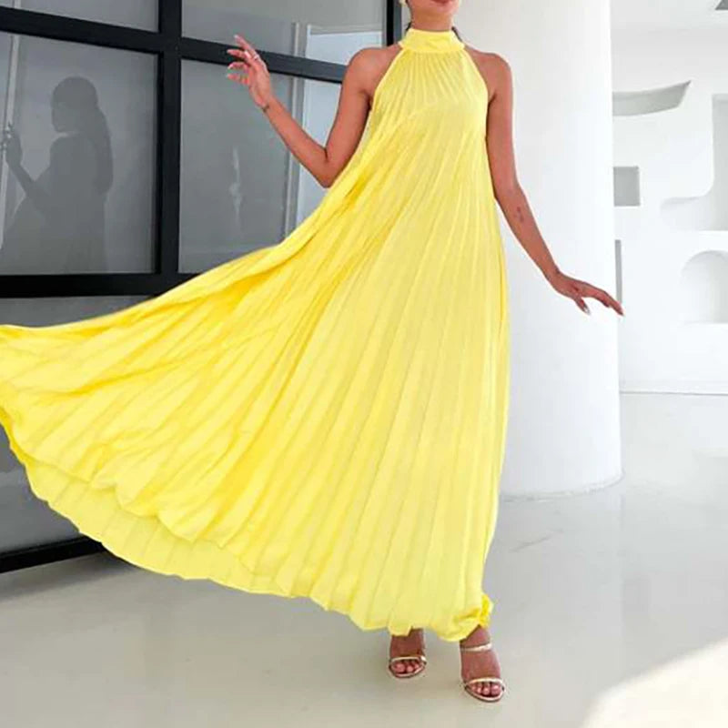 Women Sexy Off Shoulder Gala Dress New 2025 Elegant Solid Swing Loose Party Dress Spring Female Halter Slim Banquet Long Dress