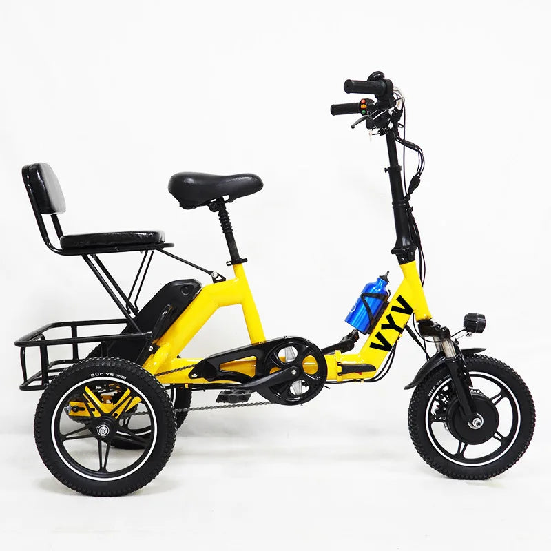 14 Inch Folding Electric Tricycle For Senior 48V Three-wheel Electric Bicycle Adult 2 Basket Seat Small Pedal ebike