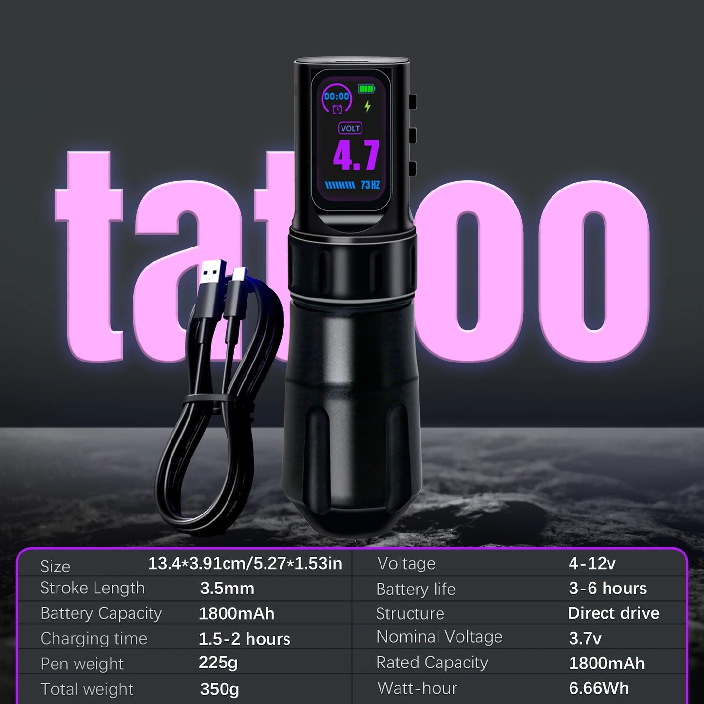 Wireless Tattoo Pen Tattoo Machine Dual Mode Direct Drive IPS Screen Timing Function Battery 1800mAh Suitable tattoo artists