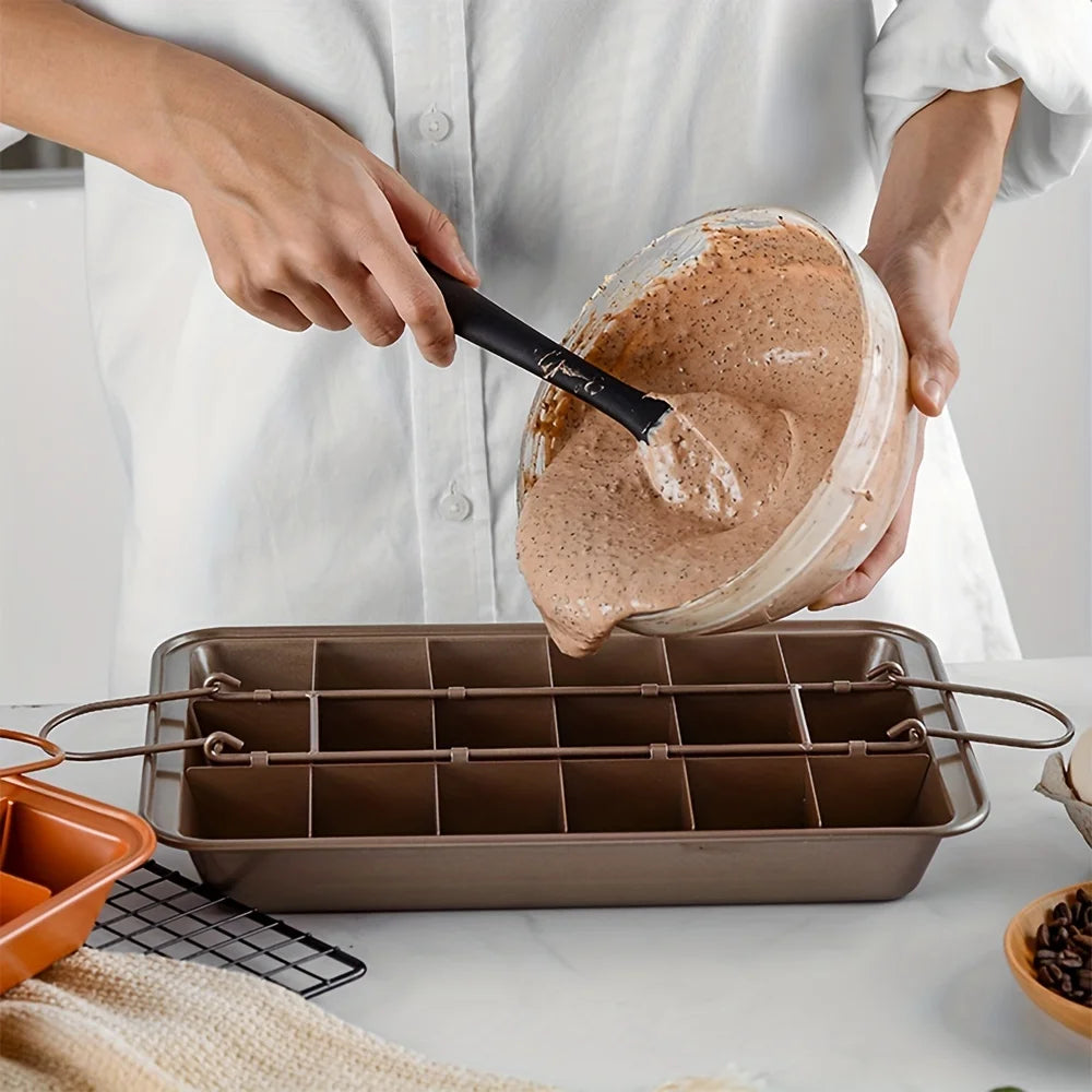1pc Brownie Cake Pan With Dividers (12.2''x7.7'') Stainless Steel Loaf Pan Non-Stick Square Muffin Pan Blondie Bakeware