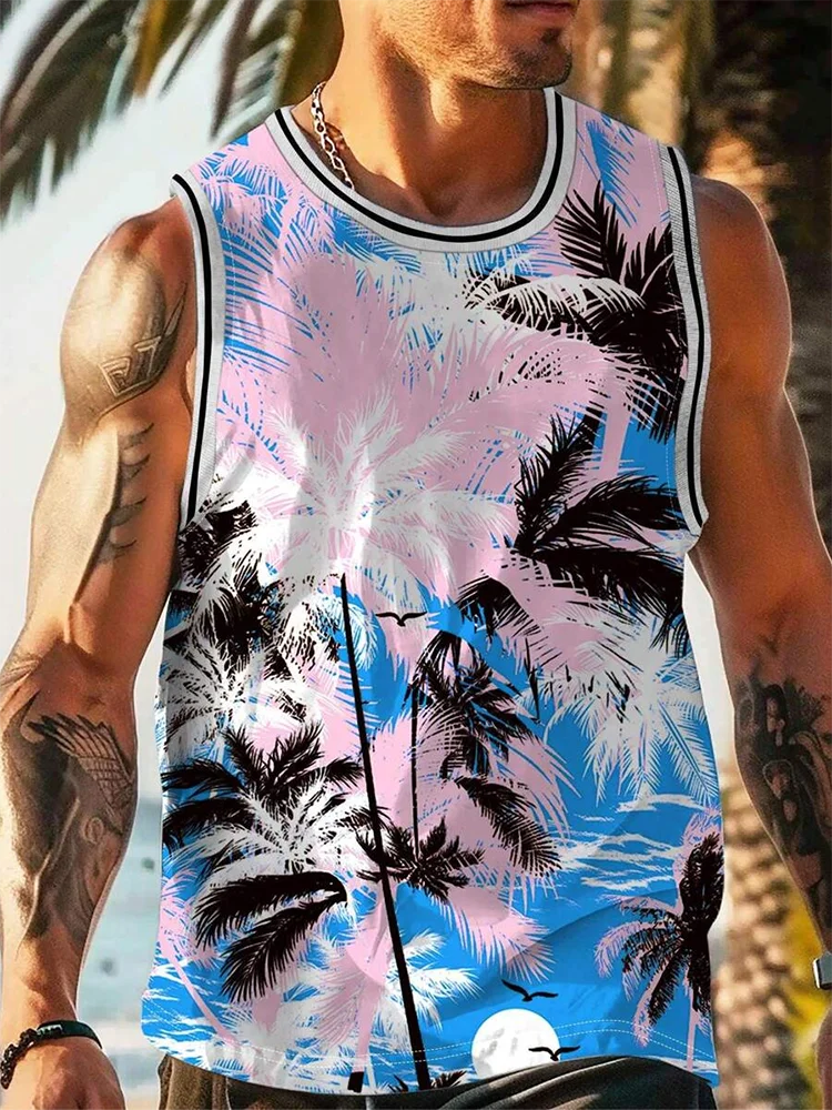 Summer Daily Casual Men's Tank Top Hawaiian Style Fish Print Men's Tank Top Seaside Party Men's Fashion Sleeveless T-shirt