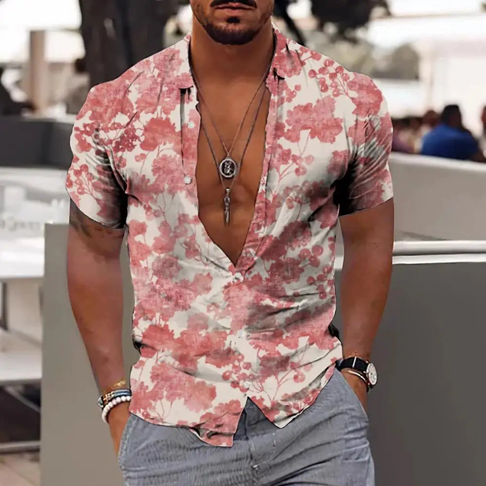 2023 Summer Animal Crane Men's Hawaiian Shirt 3d Plant Floral Print Plus Size Beach Flower
