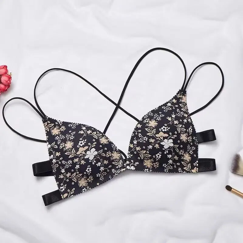 Women Flower Printed Bras Front Buckle Wireless Bralette Sexy Lingerie Comfort Push Up Floral Bras