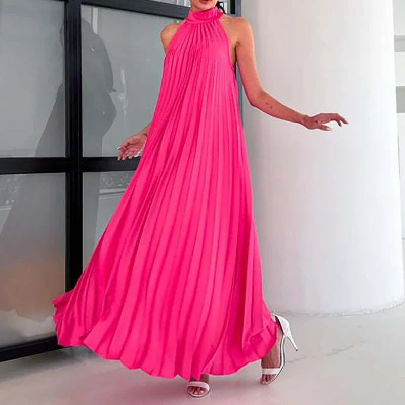 Women Sexy Off Shoulder Gala Dress New 2025 Elegant Solid Swing Loose Party Dress Spring Female Halter Slim Banquet Long Dress
