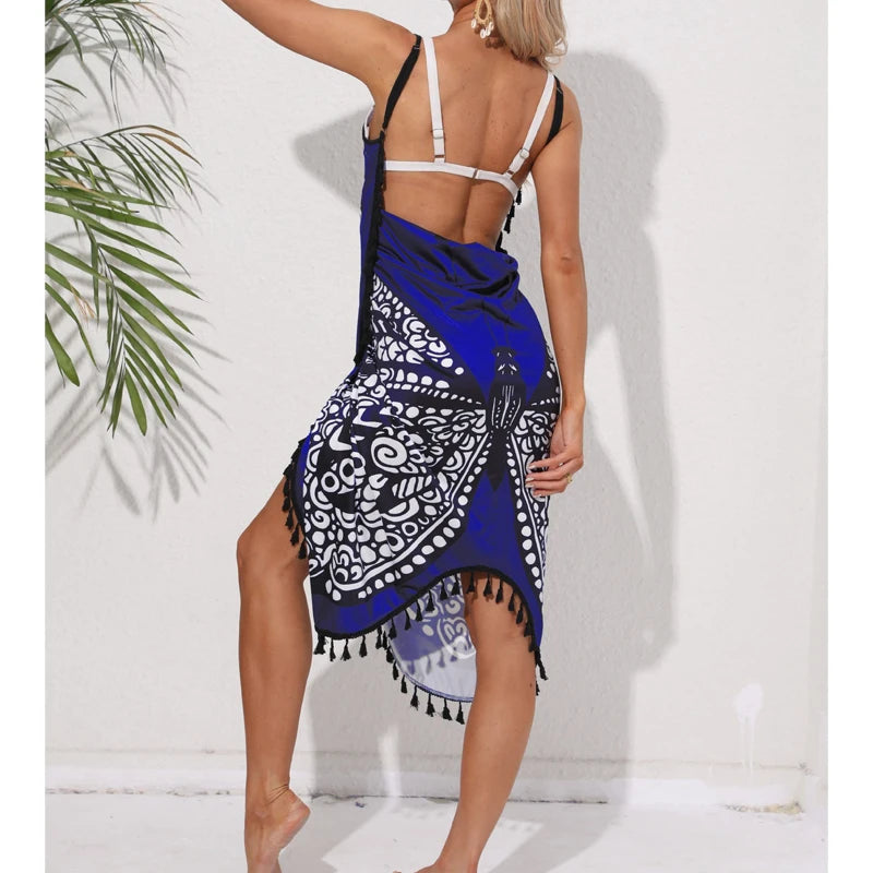 Women Bikini Sexy Butterfly Print Cover Up Swimwear Women Dress Summer Tunic Bath Sarong Wrap Skirt Swimsuit Elegant Beachwear