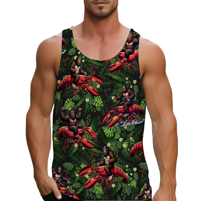 2025 Men's Tank Top Big Lobster Print Hawaiian Men's Casual Vest Comfortable Men's Sleeveless T Shirt Funny Undershirt Unisex