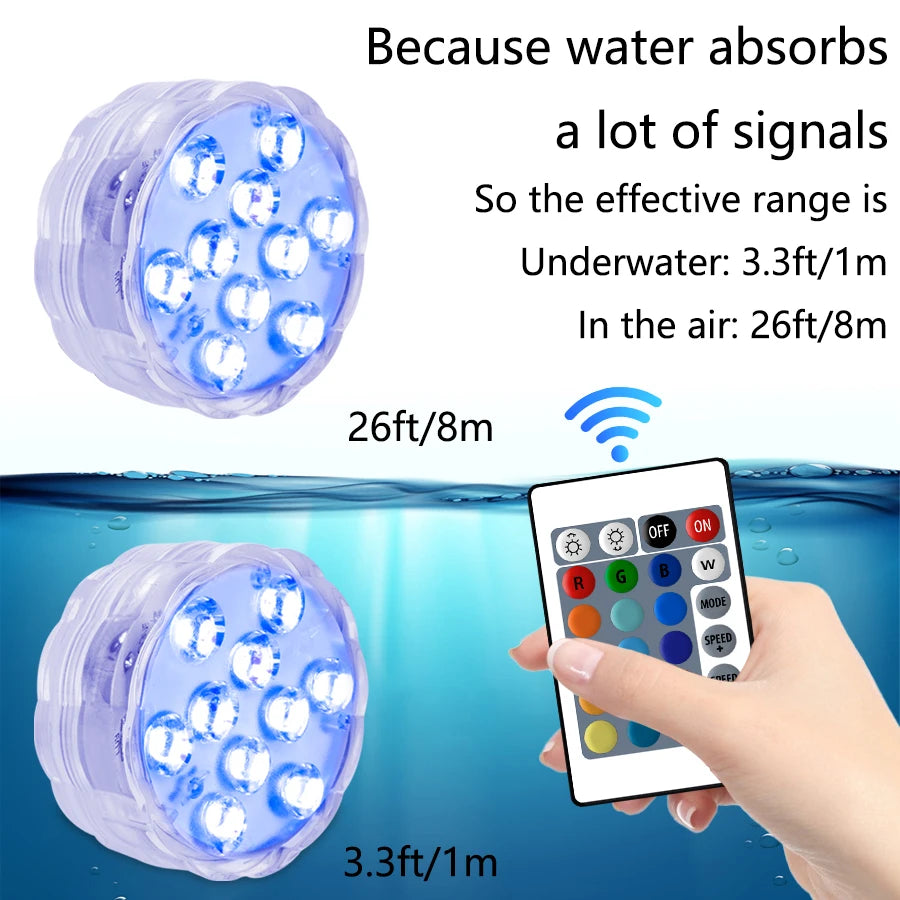 10 LED RGB Underwater Lights with Magnetic Suction Cups 16 Color Lights Fish Tank Pool Underwater Lighting Plant Grow Lights