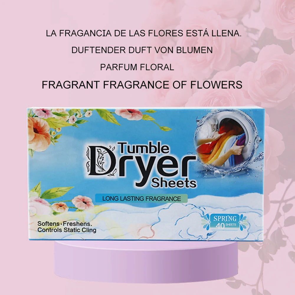 1 Boxes Of 40 Pc Tumble Dryer Sheets Long-Lasting Fragrance Clothes Static Reduction Laundry Freshener Paper Material