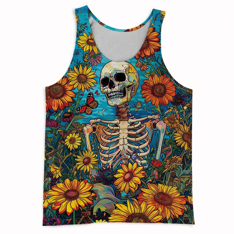 Trend Skull Pattern Tank Top For Men Fashion Summer Sleeveless Abstract 3D Printed Vest Cool Streetwear Hip Hop Undershirts Tank