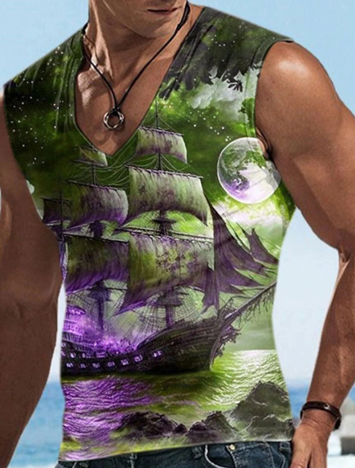 Sailor Suit 3D Ship Print T Shirt Men's Quick Dry Sleeveless Tank Top Oversized Fitness Sports Shirt Men's Design Clothing