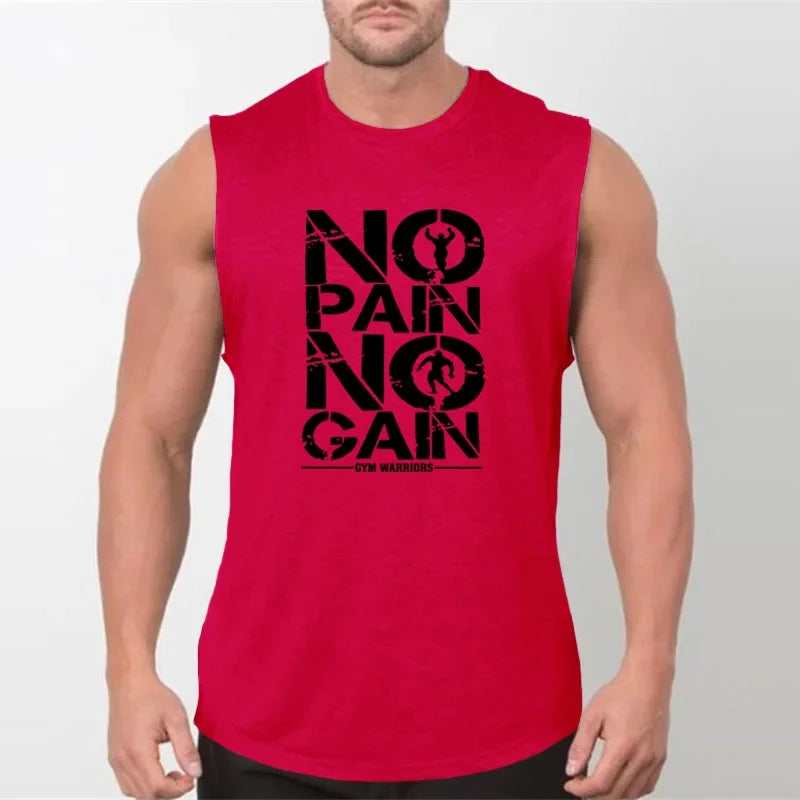 NO PAIN NO GAIN Gym Tank Tops Men Bodybuilding Stringer Singlets Cotton Sleeveless Shirt Fitness Clothing Sportswear Muscle Vest