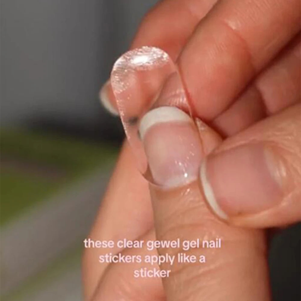 14pc Transparent Semi Cured Gel Nail Strips Nail Strengthening Gel Slider Long-Lasting Clear Crystal Gel Waterproof UV Stickers