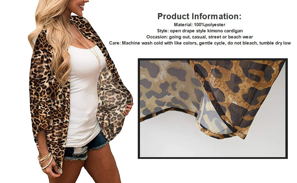 Women'S Summer Beach Kimono Cardigan Floral Print Chiffon Loose Top Bikini Cover Up Sexy Transparent Shawl Oversize Cardigan