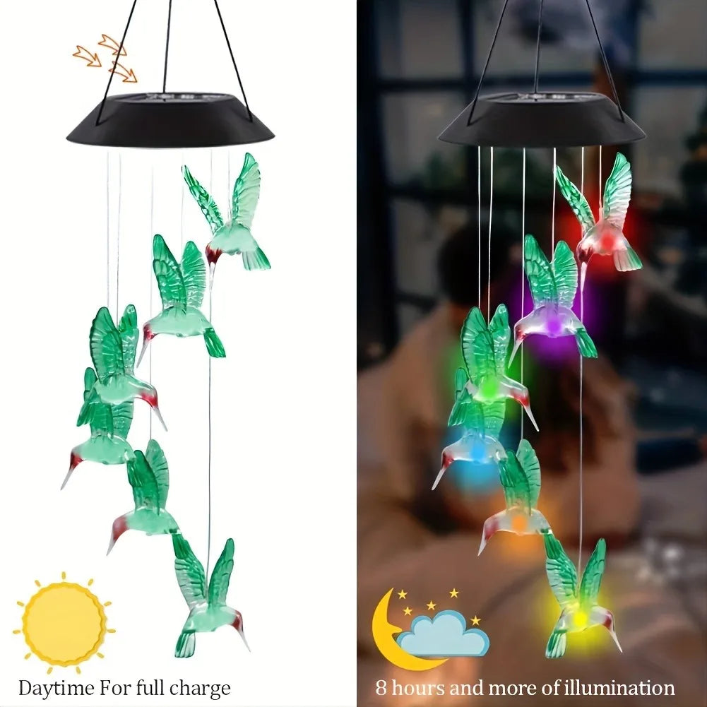 1PC Led Color Changing Butterfly Dragonfly Hummingbird Solar Wind Chimes Outdoor Waterproof Birthday Gifts