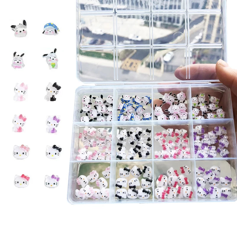 120PCS/70PCS Kawaii Sanrio Mini Nail Art Accessories Stickers HelloKitty DIY Phone Case Hairpin Nail Decoration Charms Craft Y2K