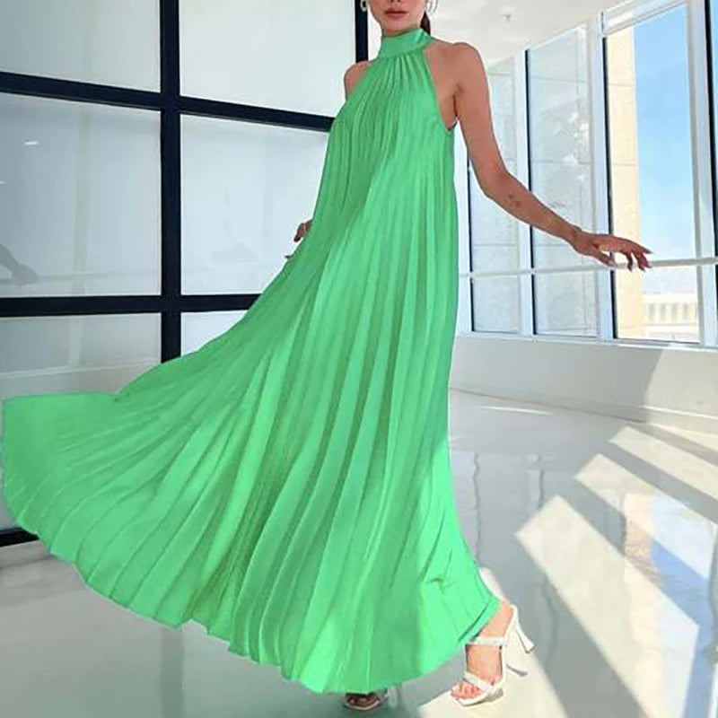 Women Sexy Off Shoulder Gala Dress New 2025 Elegant Solid Swing Loose Party Dress Spring Female Halter Slim Banquet Long Dress