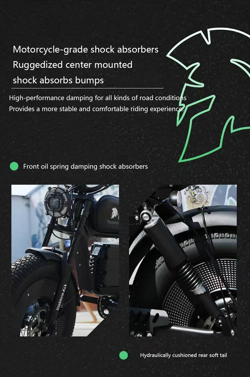 1500W 48V60AH Black Warrior Motorbikes 20inch Fat Tyre Electric Bike Adult Road Hydraulic brake E-bike Adult Road Electric Bike