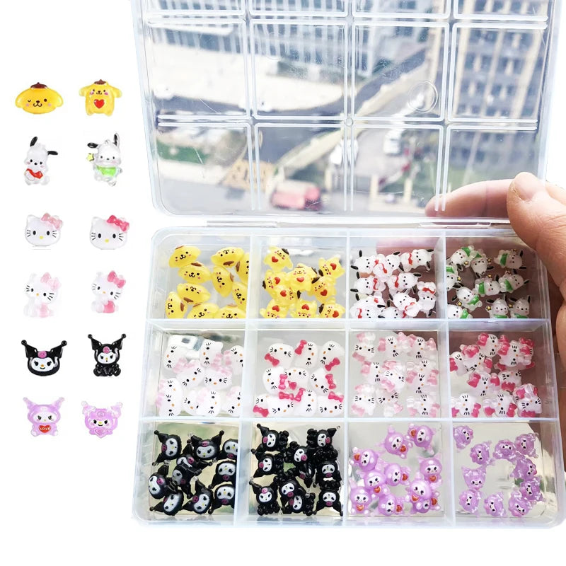 120PCS/70PCS Kawaii Sanrio Mini Nail Art Accessories Stickers HelloKitty DIY Phone Case Hairpin Nail Decoration Charms Craft Y2K