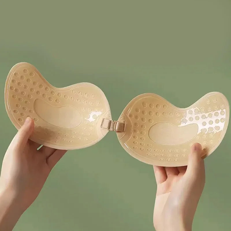 Invisible Push Up Bra for Women Backless Strapless Bra Seamless Front Closure Bralette Underwear Silicone Self-Adhesive Bra Pad