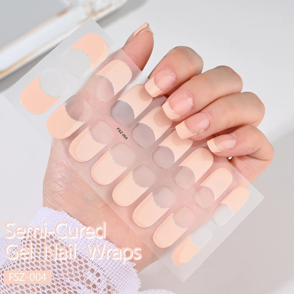 14pc Transparent Semi Cured Gel Nail Strips Nail Strengthening Gel Slider Long-Lasting Clear Crystal Gel Waterproof UV Stickers