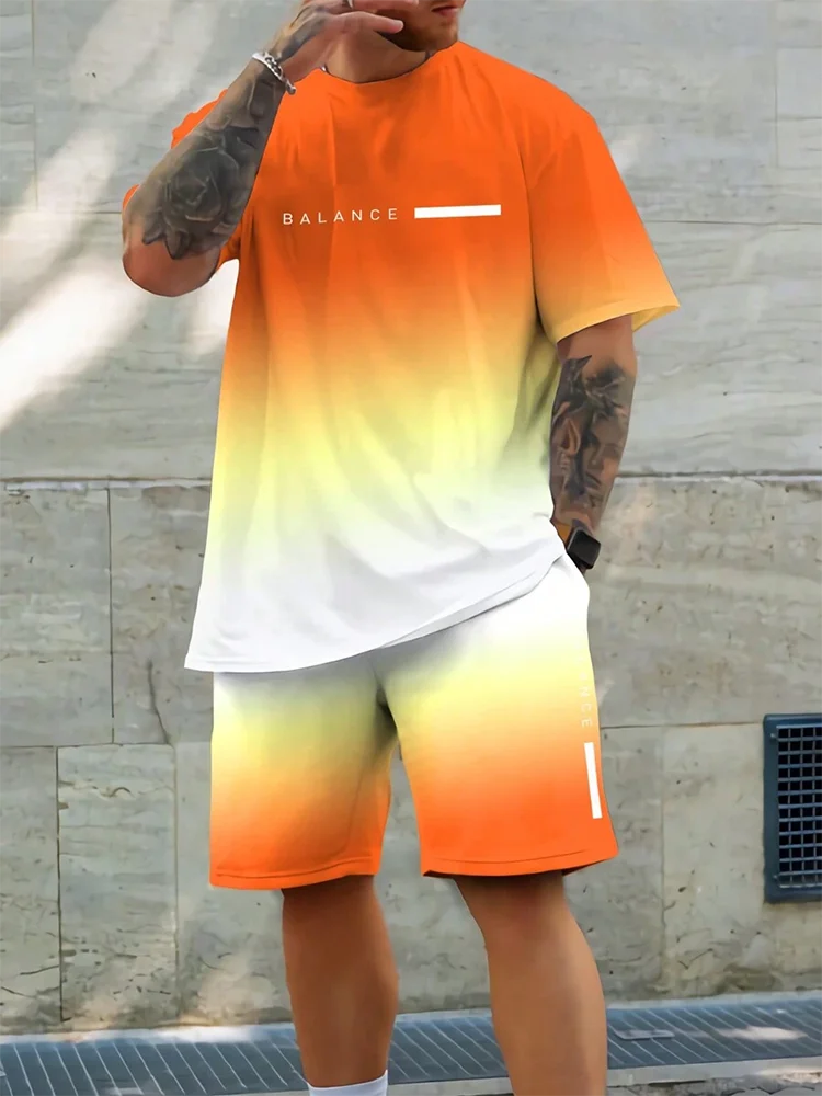 2 Piece Summer Casual Everyday Men's Short Sleeve Shorts Set Hawaiian Print Men's T-shirt Outdoor Sports Men's Beach Shorts