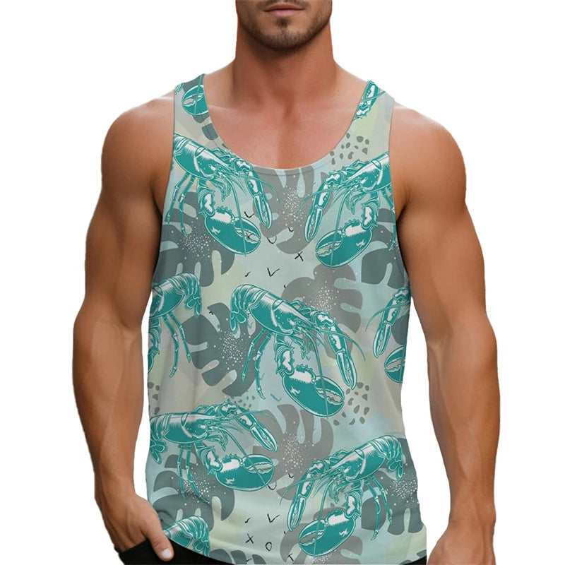 2025 Men's Tank Top Big Lobster Print Hawaiian Men's Casual Vest Comfortable Men's Sleeveless T Shirt Funny Undershirt Unisex