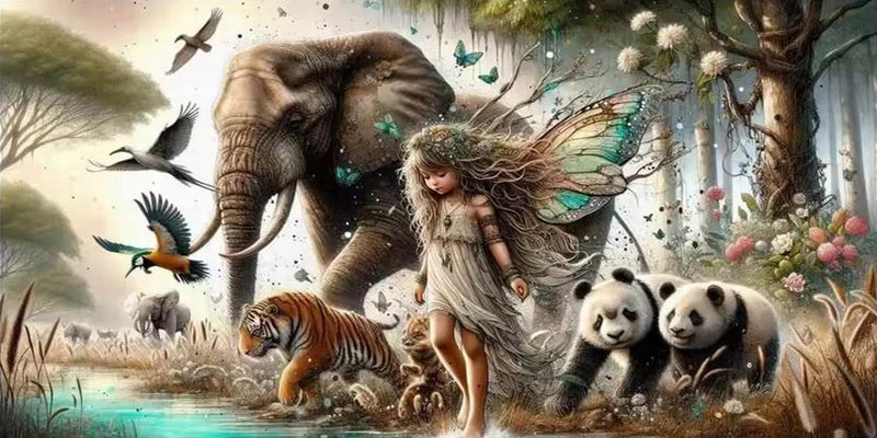 Woman and Dragon Large Size Diy Diamonds Painting Wild Animals Elephant Full Drill Mosaic Embroidery Elf Pictures 200x100cm