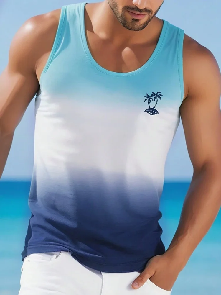 Summer Daily Casual Men's Tank Top Hawaiian Style Fish Print Men's Tank Top Seaside Party Men's Fashion Sleeveless T-shirt
