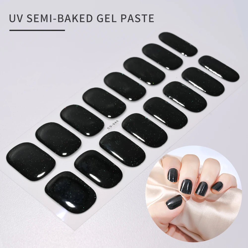 14pc Transparent Semi Cured Gel Nail Strips Nail Strengthening Gel Slider Long-Lasting Clear Crystal Gel Waterproof UV Stickers
