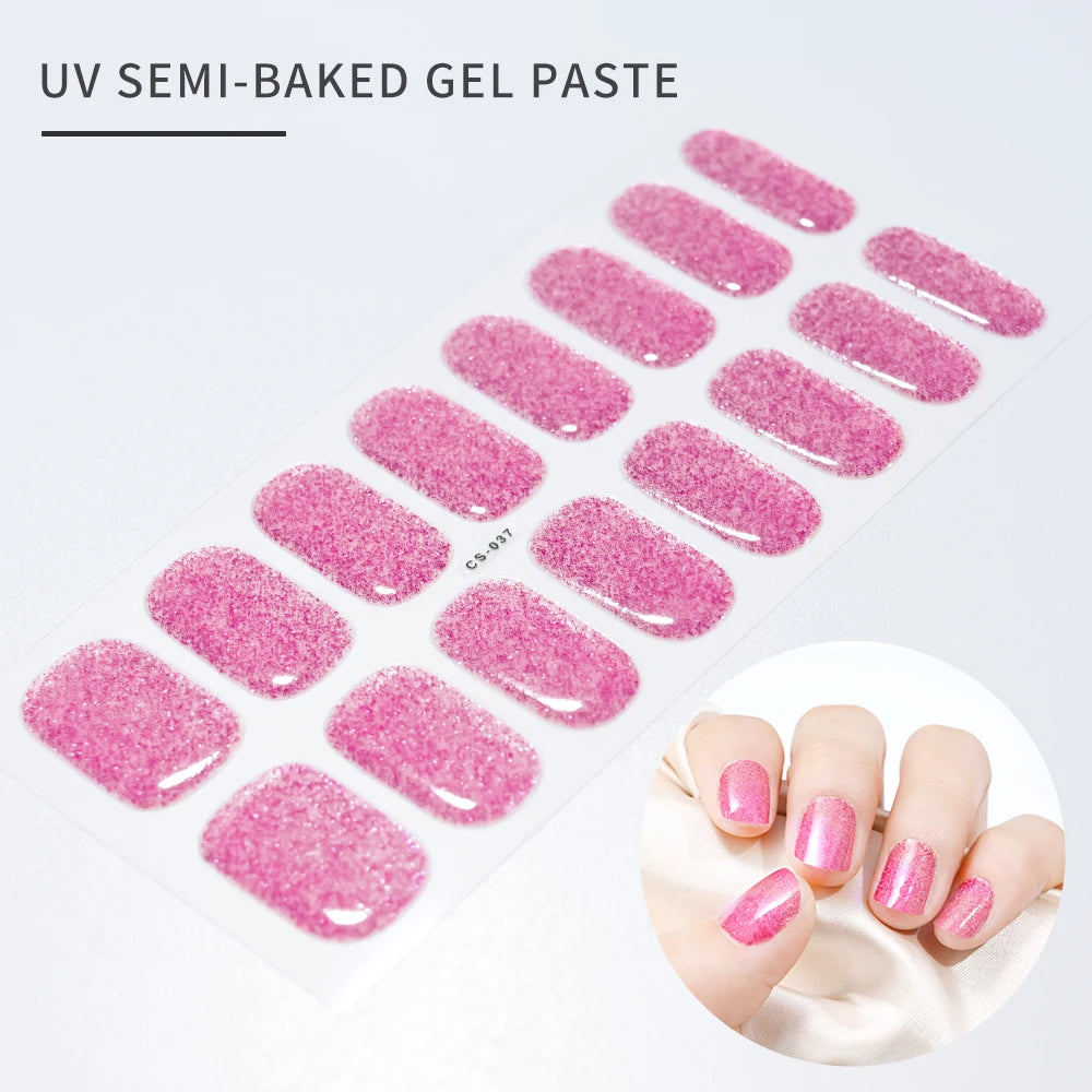 14pc Transparent Semi Cured Gel Nail Strips Nail Strengthening Gel Slider Long-Lasting Clear Crystal Gel Waterproof UV Stickers