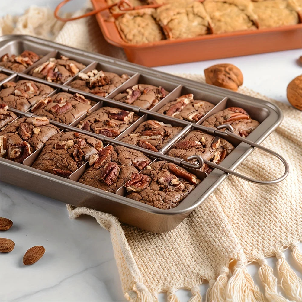 1pc Brownie Cake Pan With Dividers (12.2''x7.7'') Stainless Steel Loaf Pan Non-Stick Square Muffin Pan Blondie Bakeware