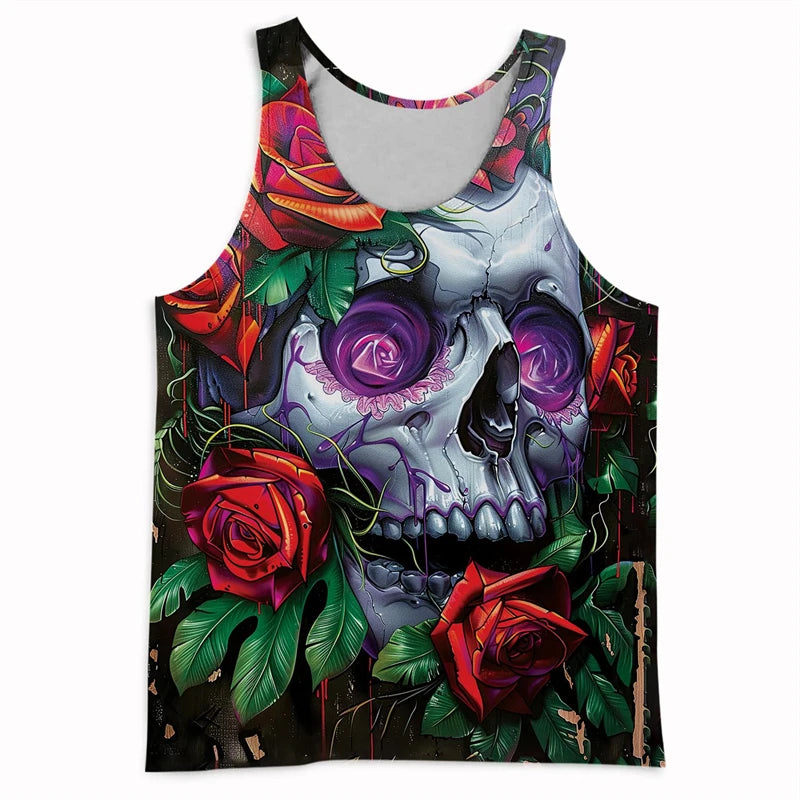 Trend Skull Pattern Tank Top For Men Fashion Summer Sleeveless Abstract 3D Printed Vest Cool Streetwear Hip Hop Undershirts Tank