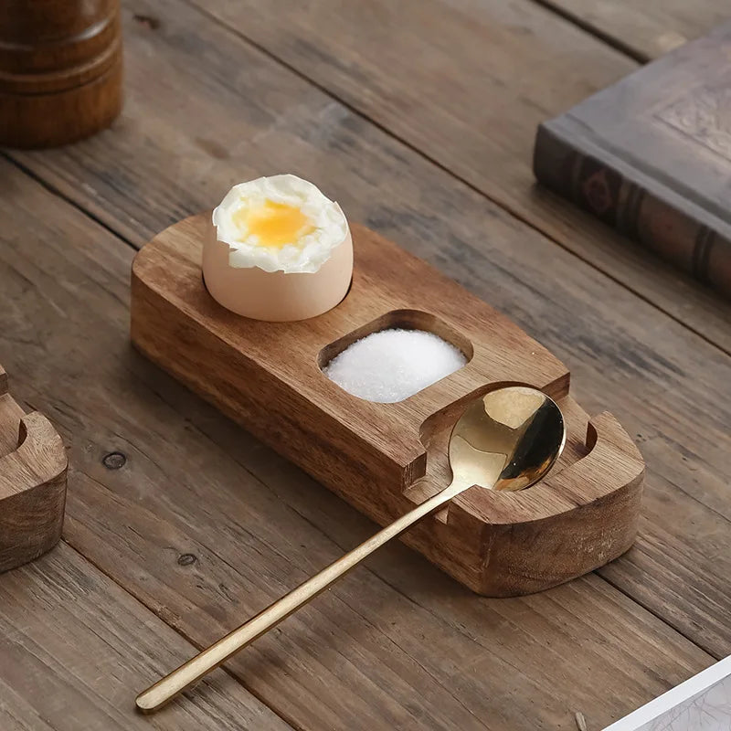 Wooden Egg Cups for Soft Boiled Eggs - Modern Unique Design for Breakfast Boiled Egg Holder - No More Eggshells on Table or Plat