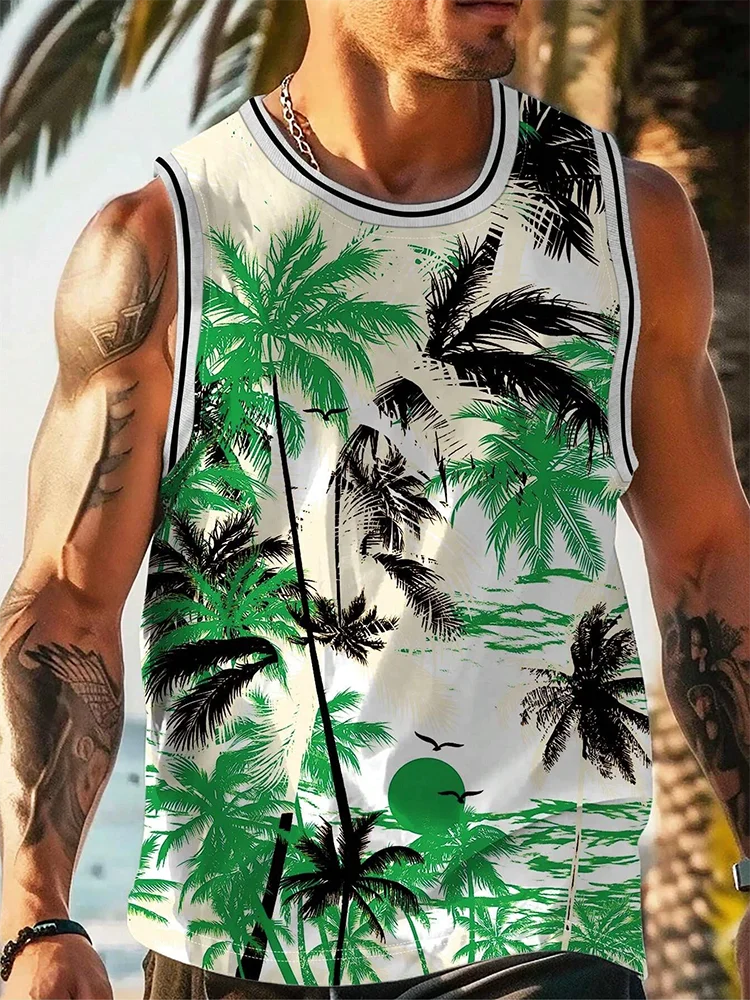 Summer Daily Casual Men's Tank Top Hawaiian Style Fish Print Men's Tank Top Seaside Party Men's Fashion Sleeveless T-shirt