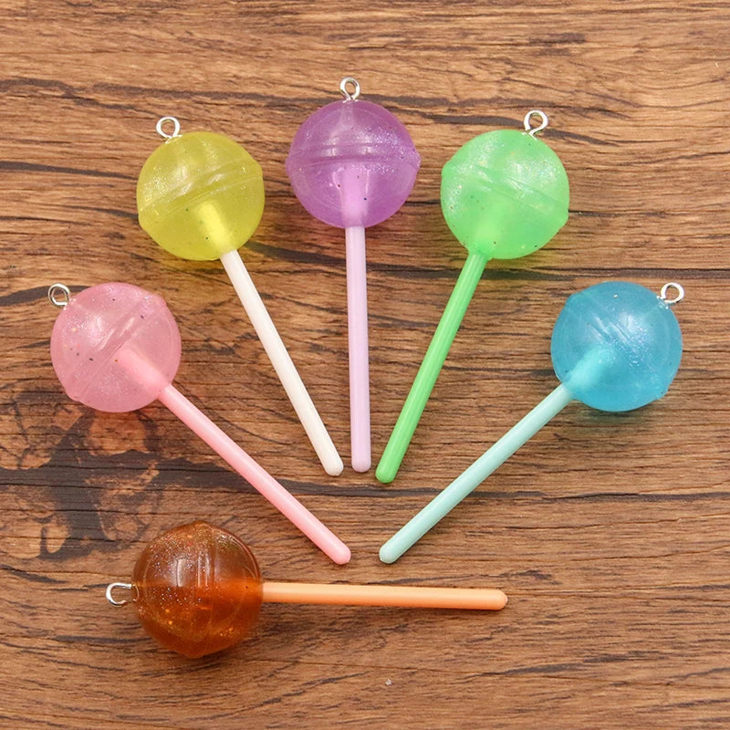 10Pcs Mix Color Size Bling Glitter Heart Round Duck Star Lollipop Resin Charms For Earring Kawaii 3D Keychain Jewelry Making