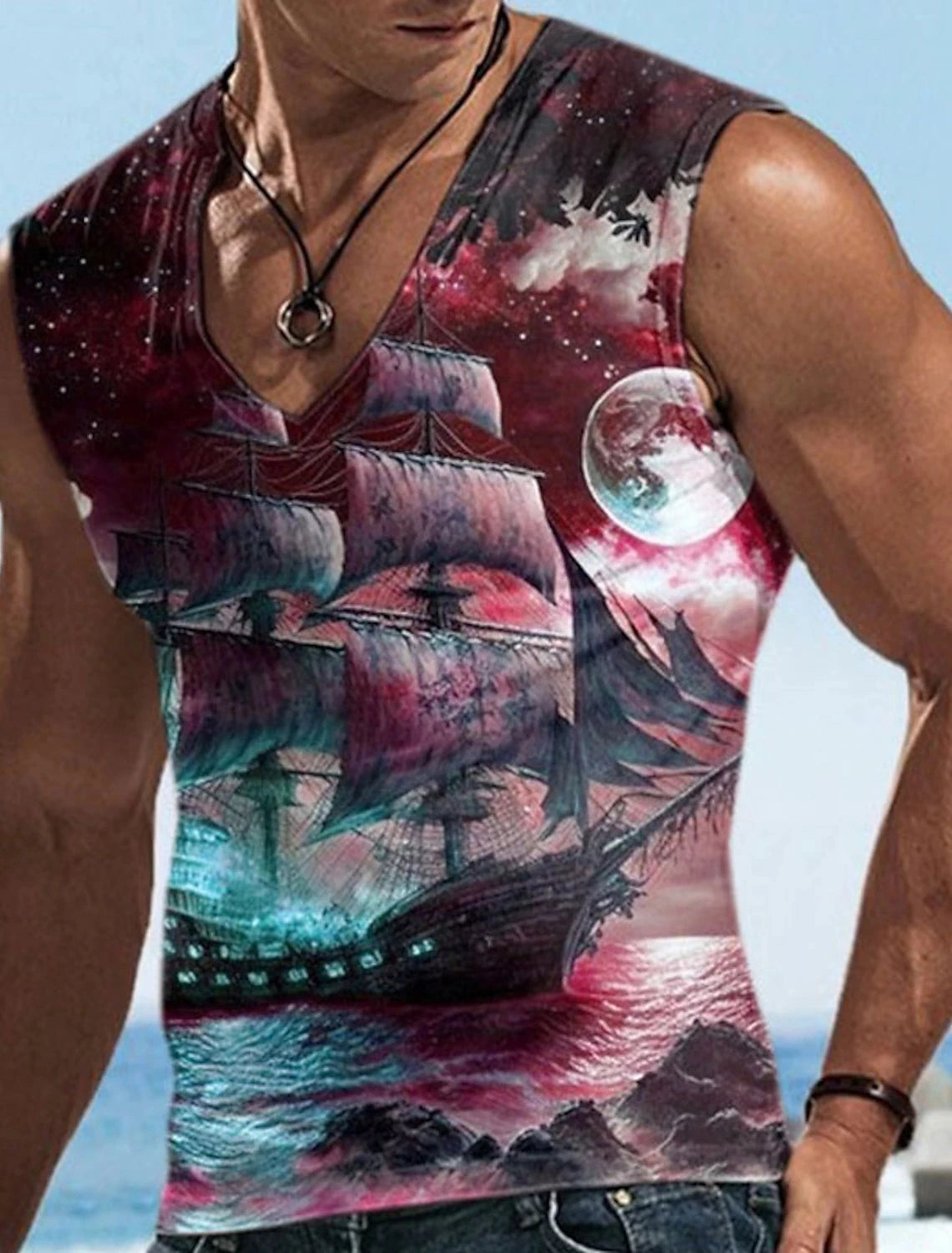 Sailor Suit 3D Ship Print T Shirt Men's Quick Dry Sleeveless Tank Top Oversized Fitness Sports Shirt Men's Design Clothing