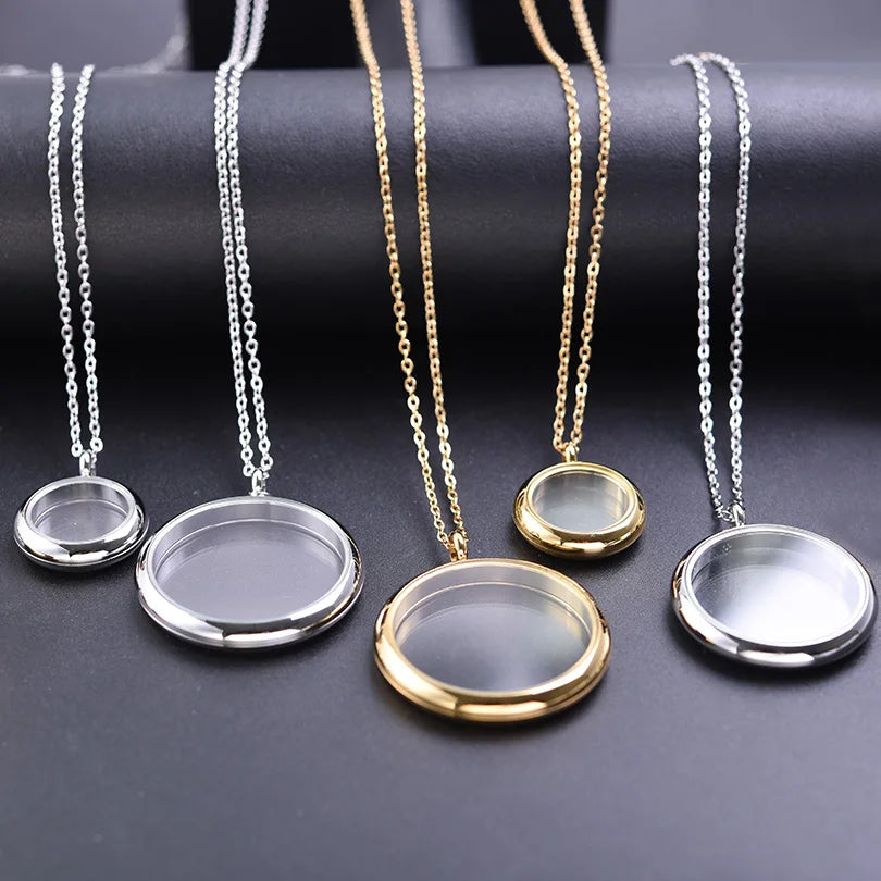 1Pc 17/28/32mm Stainless Steel Round Memory Ashes Locket Pendant Men Necklaces Diy Floating Relicario Coin Bezel Collar Jewelry