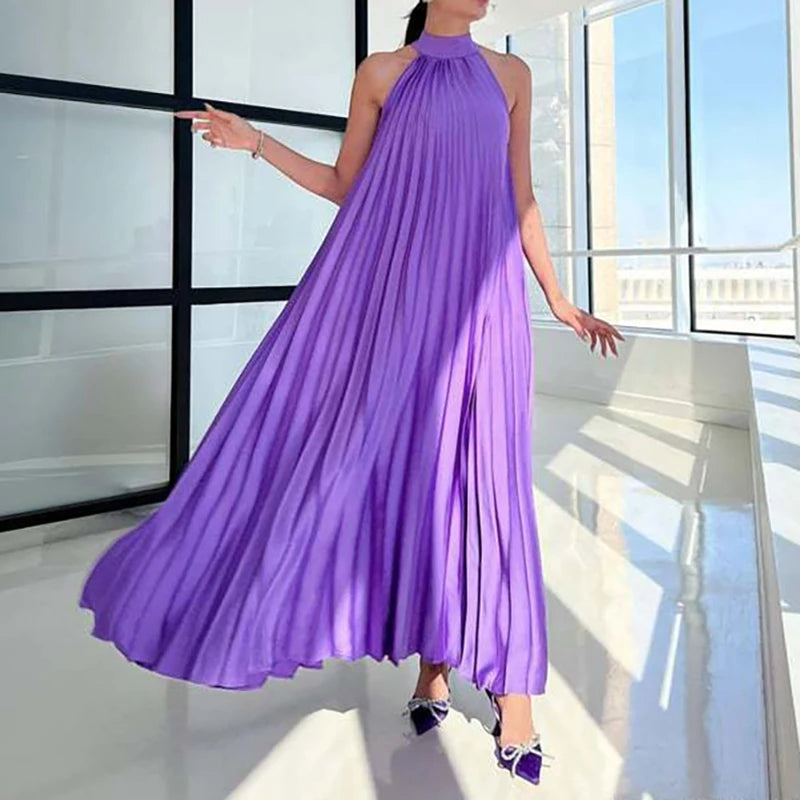 Women Sexy Off Shoulder Gala Dress New 2025 Elegant Solid Swing Loose Party Dress Spring Female Halter Slim Banquet Long Dress