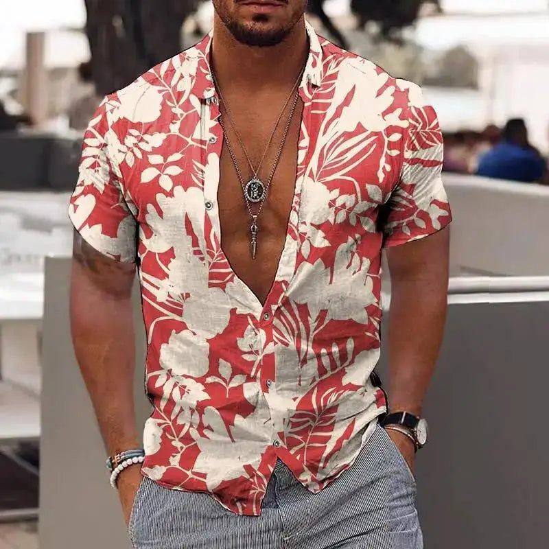2023 Summer Animal Crane Men's Hawaiian Shirt 3d Plant Floral Print Plus Size Beach Flower