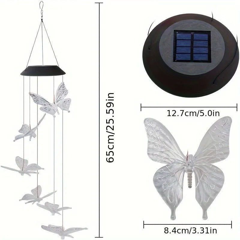 1PC Led Color Changing Butterfly Dragonfly Hummingbird Solar Wind Chimes Outdoor Waterproof Birthday Gifts